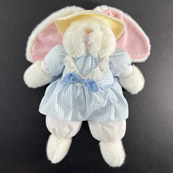 Prestige Toy Corp White Bunny Rabbit Polka Dot Plush Pink Sailer Stuffed Animal - Picture 2 of 7